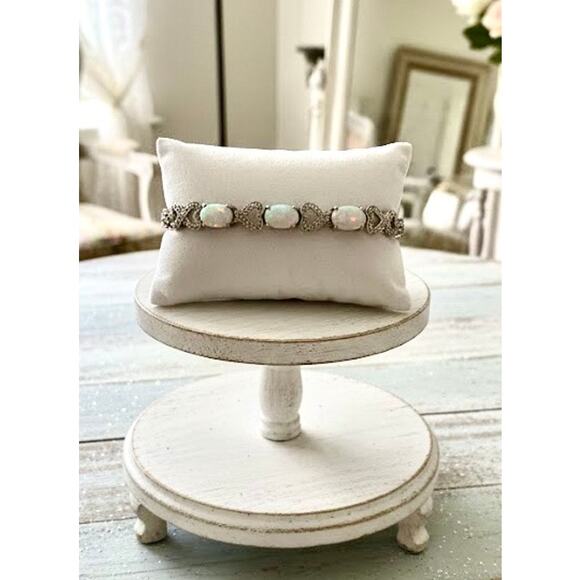 Ethiopian Opal Infinity Heart Link Bracelet – 925 Sterling Silver, 7” - Picture 1 of 4